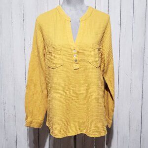 Mote XXL Tunic Top Yellow Gauze Boho Cottage Retro Coastal Grunge Cozy Earthy